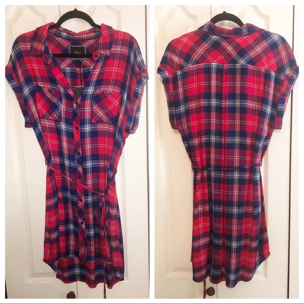 Rails plaid shirt dress with tie NWT